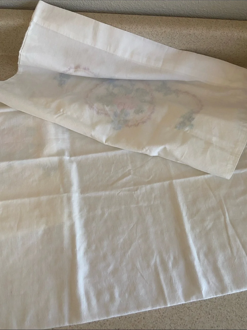 Vintage Hand Embroidered Rose Heart Pillowcases Pair